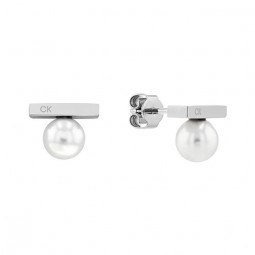 Boucles d'oreilles Calvin Klein, collection Timeless Minimal Pearl, bijou acier référence 35000178