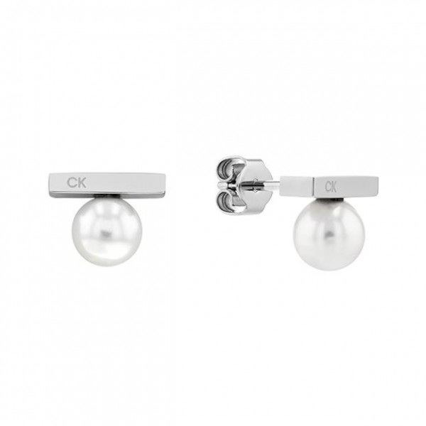 Boucles d'oreilles Calvin Klein, collection Timeless Minimal Pearl, bijou acier référence 35000178