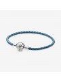 Bracelet en Cuir Tressé Pandora Turquoise Fermoir Coquillage 17,5 cm