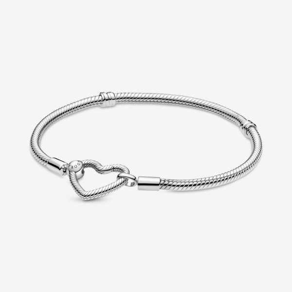 Bracelet Maille Serpent Fermoir Coeur Pandora Moments 17 cm