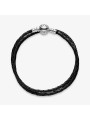 Double Bracelet en Cuir Noir Pandora Moments - 590745CBK-D3