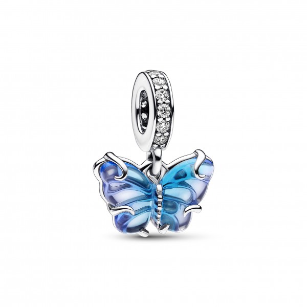 Charm Pandora Pendant Papillon en Verre de Murano Bleu
