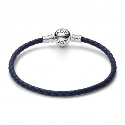 Bracelet Pandora en cuir bleu avec fermoir en argent massif 925/000