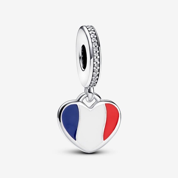 Pendentif Pandora coeur drapeau français en argent massif 925/000