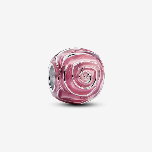 Charm Pandora Moments Rose en argent avec émail rose translucide